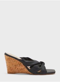 Buy Knot-Front Leather Wedge Mules in UAE