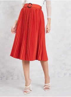 Buy Pleated Midi Skirt with Belt Detail in Saudi Arabia