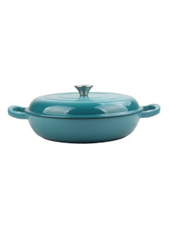 Buy Healthy and Safe, Non-Stick Enameled Cast Iron Dutch Oven Shallow Casserole, 30.5x6.3cm / 12x2.5Inch – Blue Green in UAE