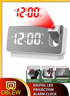 Buy Modern Digital LED Tabletop And Wall Ceiling Projection Alarm Clock Large Display Screen 180 Degree Wide Protector For Home Office Living Bed Room Decor Big Clock Date Day Week Temperature USB Powered in UAE