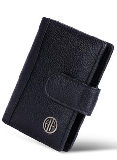 Buy Leather Card Holder for Men, Credit Card Holder, Slim Bi-Fold RFID Protected Credit Card Wallet for Men with 18 Card Slots, Metal Snap Button - Black | 68LV in UAE