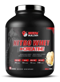 Buy Body Builder Nitro Whey Protein Plus Creatine, Blend Whey Protein Concentrated and Isolated,Contains Digestive Enzymes, Vanilla Flavor, 4 Lbs in UAE