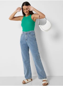 Buy Button Detail High Waist Jeans in UAE