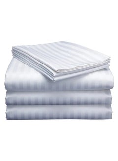 Buy Hotels Plain White Striped Cotton Bed Sheets with 2 pillow cases, 3 pcs, 160x200 in Egypt