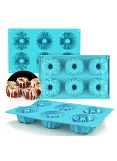 Buy Mini Bundt Cake Silicone Pan, Fluted Tube Cake Pans European Grade Non-Stick Fancy Molds for jello, Cupcake, Doughnut Donut, Cornbread, Brownie (Set of 3) in UAE