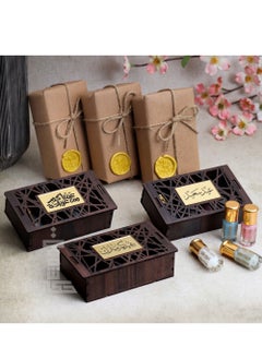 Buy Eidiya luxury musk, 3 decorated boxes with 4 types of musk in each box engraved with Arabic phrase in Saudi Arabia