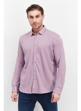 Buy Men Regular Fit Long Sleeve Textured  Casual Shirt, Light Purple in UAE