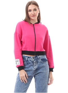 Buy Band Neck Fuchsia & Black Zipped Short Sweatshirt in Egypt