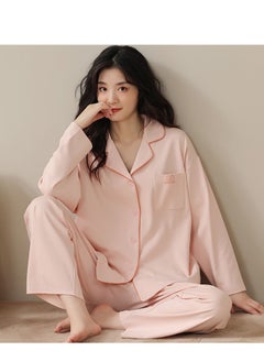 اشتري Women's Pajamas Set, Cotton Button-up Sleepwear, V-Neck Long-sleeved Top with Pocket and Soft Long Pants, Comfortable Homewear, Casual Loungewear for Ladies في الامارات