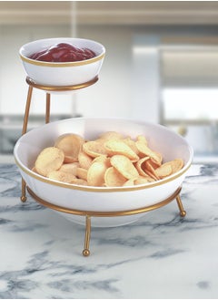 اشتري 4.75"/9.25" Chip & Dip Bowl Set With Gold Stand and Decal في الامارات