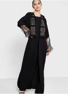 Buy Textured Abaya With Trim Detail & Sheila in UAE