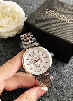 Buy Versace Women's Cubic Zirconia Classic Fashion Round Quartz Watch with Rose Gold and Silver Spliced Stainless Steel Strap 36mm Gift in UAE