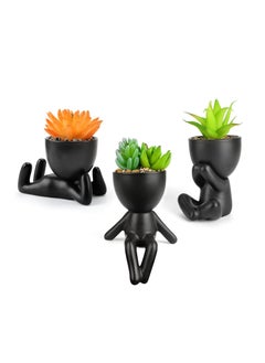 اشتري Small Artificial Succulents in Pots, Set of 3 Human-Shaped Potted Fake Succulents Office Decor for Women, Cute Faux Plants Indoor for Office Bedroom Living Room Bathroom Decor, Black في الامارات