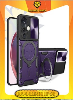 Buy GOLDEN MASK For Oppo Reno 11F Armored Camera Shield Cover Camera Lend Protection, Built-in 360° (Purple) in Egypt