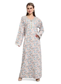 Buy MULTICOLOUR FLORAL PRINTED WITH EMBROIDERD KAFTAN ARABIC JALABIYA DRESS in Saudi Arabia