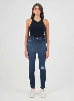 اشتري High-Waist Navy Blue Ripped Skinny Jeans. في مصر