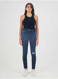 Buy High-Waist Navy Blue Ripped Skinny Jeans. in Egypt