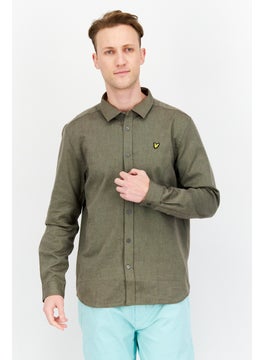 Buy Men Regular Fit Brand Logo Long Sleeve Casual Shirt, Khaki in Saudi Arabia