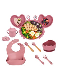 Buy 9pcs Silicone Baby Feeding Set, Toddler Self Feeding Dish Set, Crab Divided Plate, Self Feeding Utensils in UAE