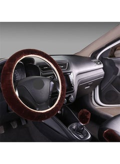 Buy 3Pcs Set Fashion Soft Furry Universal Steering Wheel Covers Handbrake Cover Gear Shift Cover Warm Non-slip Car Decoration (Coffee) in Saudi Arabia