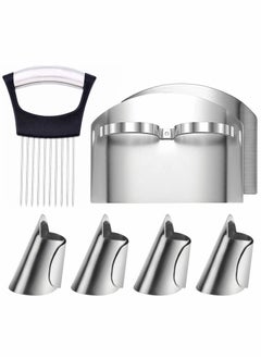 اشتري Onion Holder Slicer, 6PCS Finger Guard Set for Cutting, Stainless Steel Finger Protector, Thumb Guard Peelers for Onion Nuts Kitchen Tool Avoid Hurting When Slicing and Chopping في السعودية