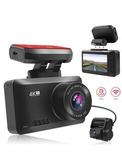 Buy 4K Dash Cam 3840x2160P Built-in GPS/WiFi Dual Dash Cam for Car Dash Cam Front and Rear with Sony Sensor, 170° FOV, WDR, Night Vision, Parking Monitor in Saudi Arabia