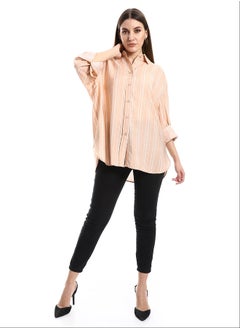 Buy Pale Simon & White Round Hem Turn Down Collar Shirt_Orange in Egypt