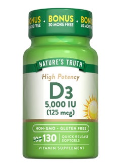 Buy High Potency Vitamin D3 125 MCG (5,000 IU), 130 Quick Release Softgels in Saudi Arabia