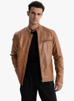 Buy Jacket Leather - Lined Water Proof - With Half Collar in Egypt