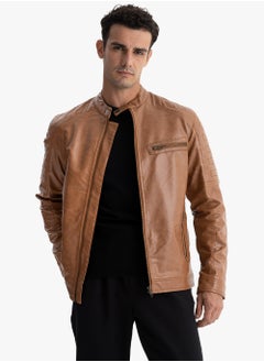 Buy Jacket Leather - Lined Water Proof - With Half Collar in Egypt