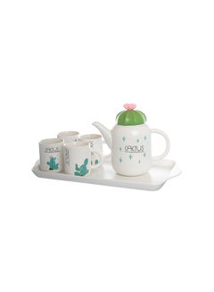 Buy Tea Set with tray Ceramic 7 Pieces cactus in Saudi Arabia