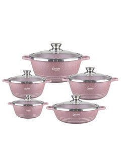 Buy 10-Piece Granite Cookware Set Purple/Clear/Silver Very Small Casserole 20, Small Casserole 24, Medium Casserole 28, Large Casserole 32, Shallow Casserole 28cm in UAE