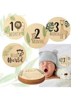 اشتري Baby Monthly Milestone With Announcement Sign Wooden Newborn Welcome Discs Sign Round New Baby Sign Double Sided Printed Baby for Boys Girls Photo Prop Baby Shower في السعودية