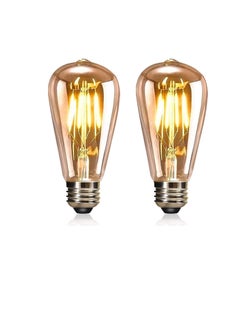 Buy LED Edison Bulb E27, 7W Vintage Light Bulbs 70W Incandescent Equivalent, Retro LED Filament Bulb ST64 Amber Glass Edison Screw Lamp, 680LM 2700K Warm White, 2-Pack[Energy Class A] in Saudi Arabia