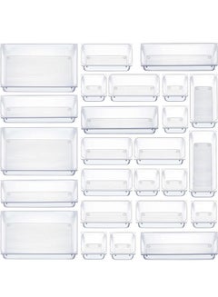 Buy 16 Pcs Drawer Organizer Set, 5-Size Bathroom Drawer Organizers Makeup Trays Vanity Desk Dividers Versatile Storage Bins Clear Plastic Drawer Organization Container for Dresser, Kitchen, Office in UAE