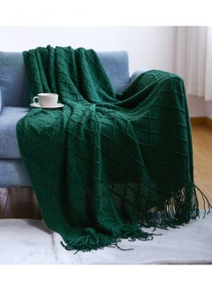 اشتري Tassel Design Knitted Soft Throw Blanket Keep Warm Ginger Blackish Green في الامارات