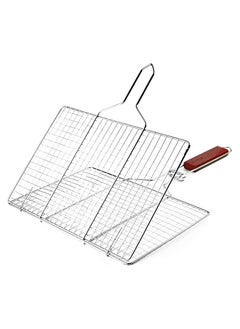 Buy Stainless steel BBQ grill basket with wooden handle BBQ Grilling Basket in UAE