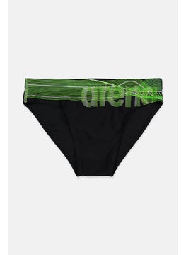 اشتري Men Graphic Print Drawstring Swimwear Brief, Black and Green في السعودية