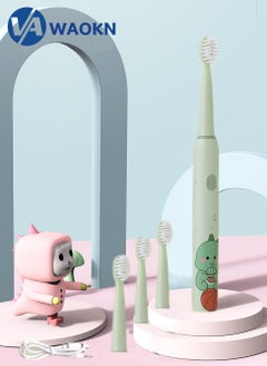 Buy Rechargeable Children's Sonic Electric Toothbrush High-frequency Vibration IPX7 Waterproof Power Toothbrush 3 Modes Adjustable Smart Electric Toothbrush with 4 Detachable Soft-bristle Brush Heads in Saudi Arabia