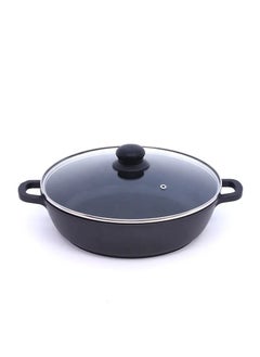 Buy Non-Stick Frying Pan with Lid Black/Clear 24|28|32cm in Saudi Arabia