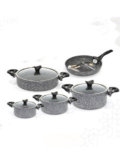 Buy 9-Piece Granite Embossed Aluminum Cookware Pots And Pans Set With Perfect Design, Gray in Saudi Arabia