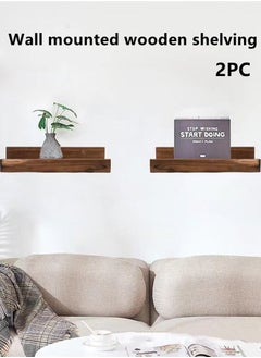 اشتري 2-Piece Wall-Mounted Wooden Shelving/Wooden Storage Rack Brown 32 x 10 x 7 Centimeter في الامارات