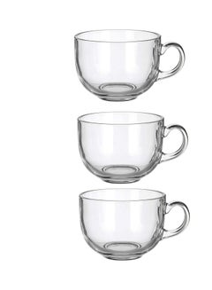 Buy Set of 3 Glass Jumbo Mugs With Handle For Coffee Tea Soup Drinking Cup Clear in Saudi Arabia