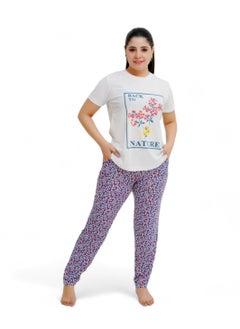 Buy Women's pajama set - women's summer pajamas - 2-piece set of pants and T-shirt - patterned with different designs in Egypt