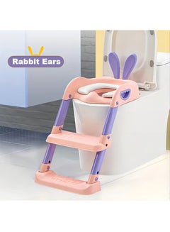 Buy Potty Training Toilet Seat with Step Stool for Boys and Girls, Comfortable and Safe Potty Seat Potty Chair, Potty Training Seat Cushion with Handle (Pink) in Saudi Arabia
