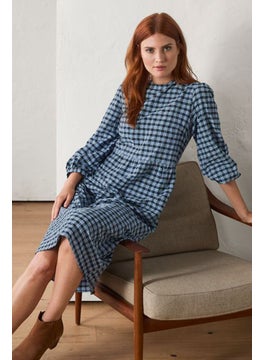 Buy Women Gingham 3/4 Sleeve Midi Dress, Blue/Black in UAE