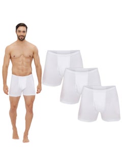 Buy MEN'S COTTON BOXER BRIEF SHORTS (PACK OF 3) - WHITE in UAE