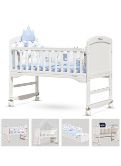 Buy 7 In 1 Convertible Kids Bed & Bedside Crib With Mattress, Mosquito Net & Detachable Witheels(0-12yrs)-Withite in Saudi Arabia