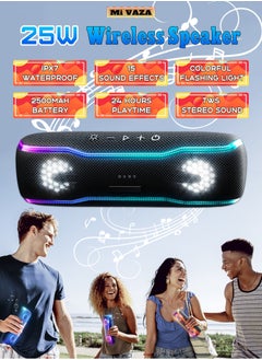 اشتري 25W Wireless Bluetooth Speaker - IPX7 Waterproof - Portable Compact Speaker with 2500 mAh Battery - Subwoofer with RGB Ambient Light - TWS Stereo Sound - Suitable for Outdoor, Camping, Swimming Pool في السعودية