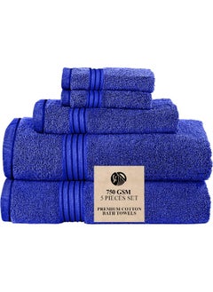 Buy Somer Field - Towels - Premium Quality 5 Piece Soft 100% Cotton 750 GSM Highly Absorbent Bathroom Towels Set (1 Beach Towel + 1 Bath Towel + 1 Hand Towel + 2 Face Towel (Blue) in UAE